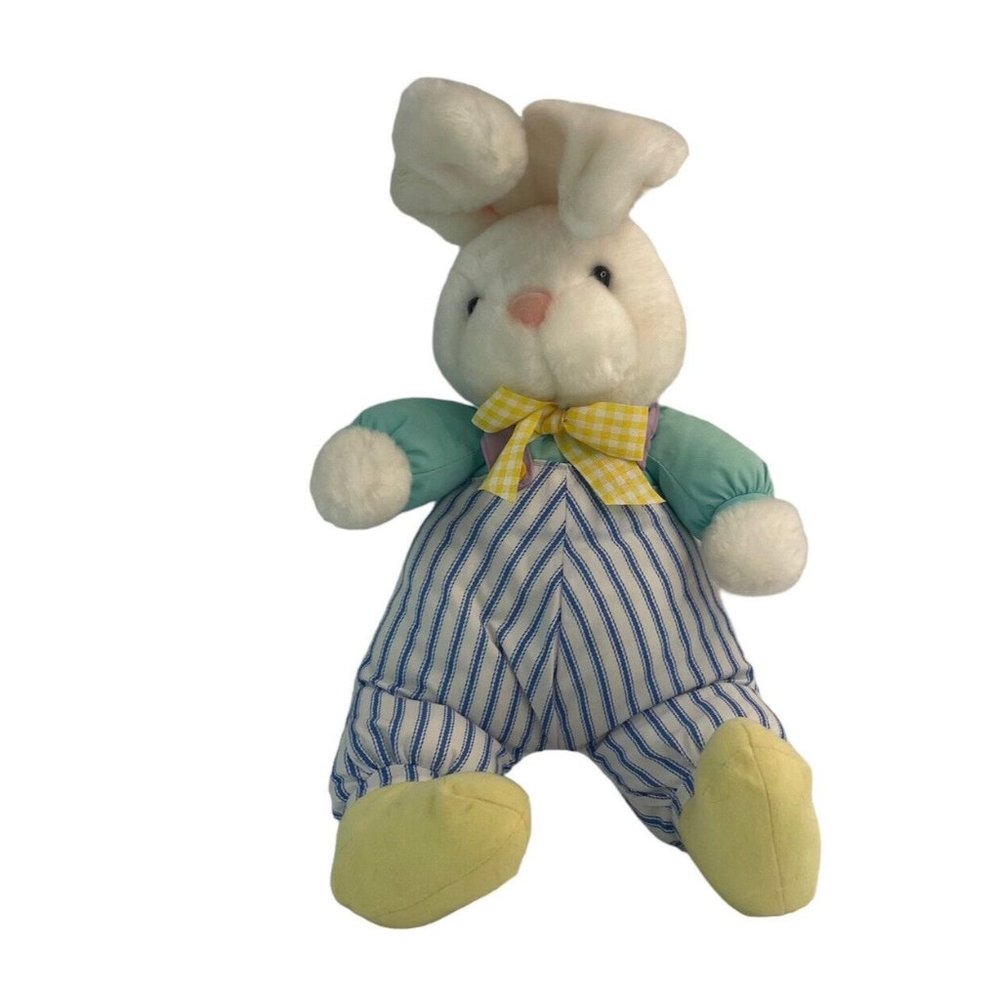 Hallmark Easter‎ Bunny Rabbit 18” Plush Striped Overalls Vintage Stuffed Toy